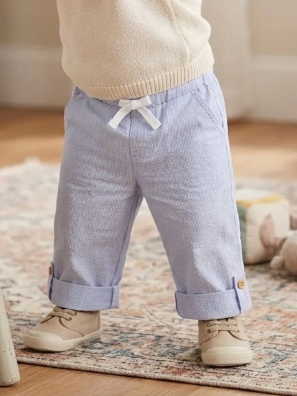 NEW Janie and Jack Roll Cuff Chambray Striped Seaside Sky Splendor Baby Pant NWT